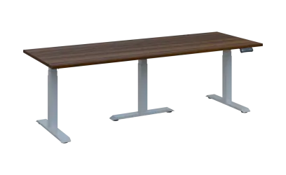 FLEXIMEET 220-80 výškově nastavitelný stůl, kovová podnož stříbrná, deska 25 mm, široký 2200 mm, ořech královský